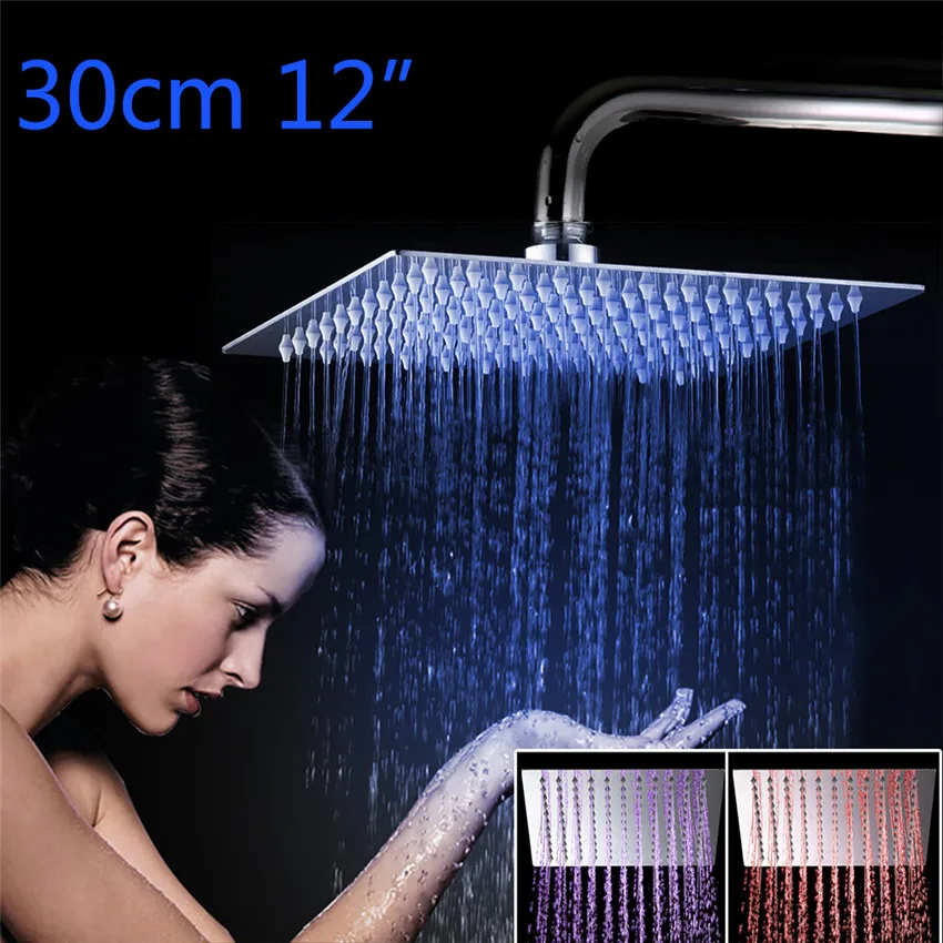 Yanksmart набор для душа 3 цвета LED роскошный Квадратный Дождь 12 "душ-глава с 400 мм душ стенки трубы душ -набор