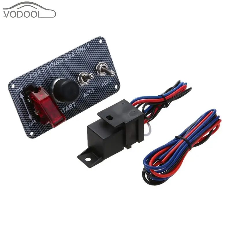 

Carbon Fiber Racing Car 12V Ignition Switch Panel Engine Start Push Button LED Toggle ON/OFF with Relay Auto Accessories