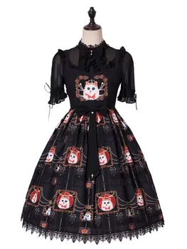 

Classic Lolita Jumper Skirt Cat Print Straps Black Lolita Jumper Skirt Girl Dress
