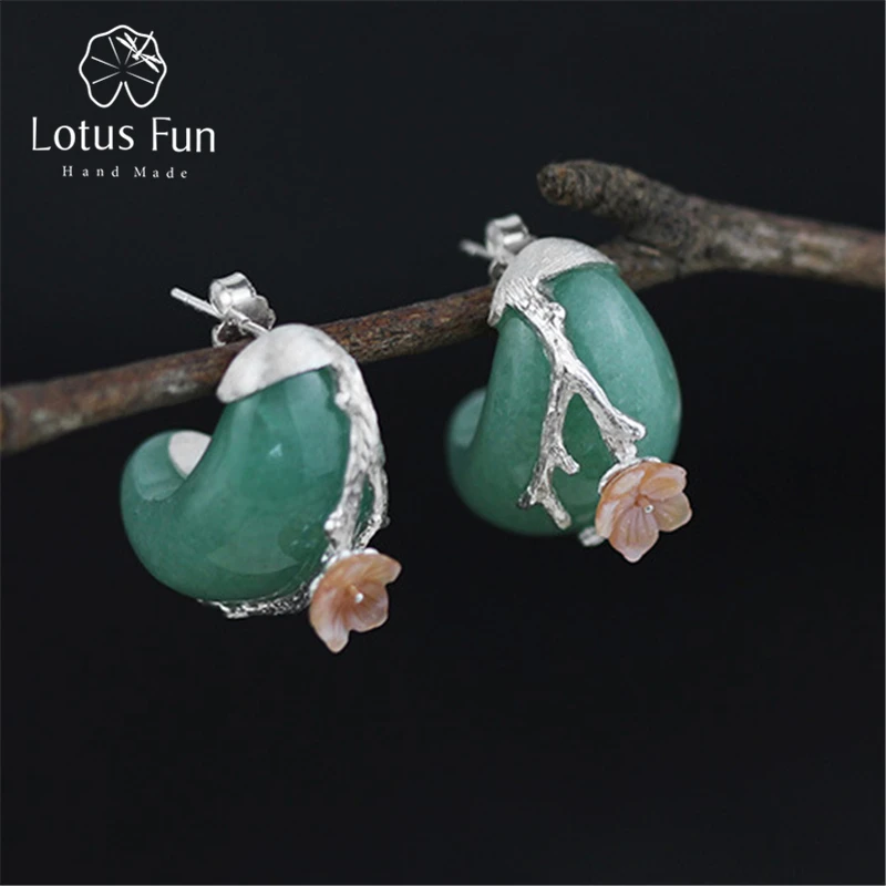 

Lotus Fun Real 925 Sterling Silver Natural Stone Creative Handmade Fine Jewelry Vintage Plum Flower Stud Earrings for Women