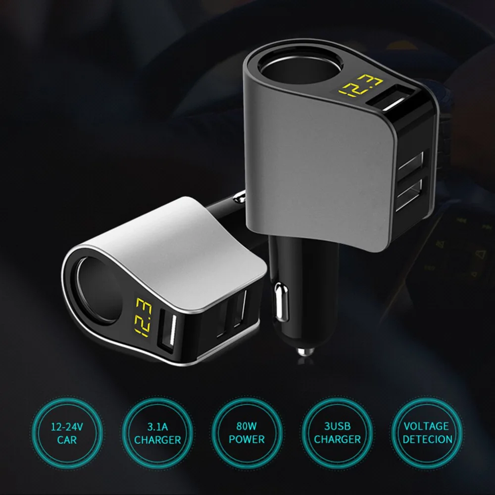

3 USB Mobile Phone Car Charger In Car For Auto Cellphones GPS MP3 Camera Car Kit With Voltage Display