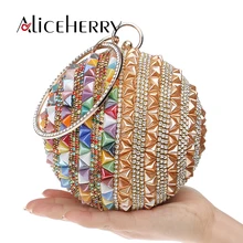 Круглая вечерняя сумка для женщин, модные стильные мини женские клатчи, круговая сумка через плечо, кошелек, маленькие вечерние женские сумки с кристаллами
