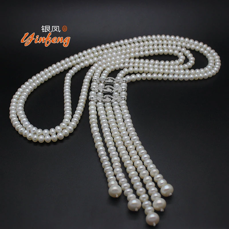 [Yinfeng]Real Freshwater Pearl Necklace For Women Wedding Jewelry Green Luxurious Style Long Sweater Necklace Handmade Jewelry