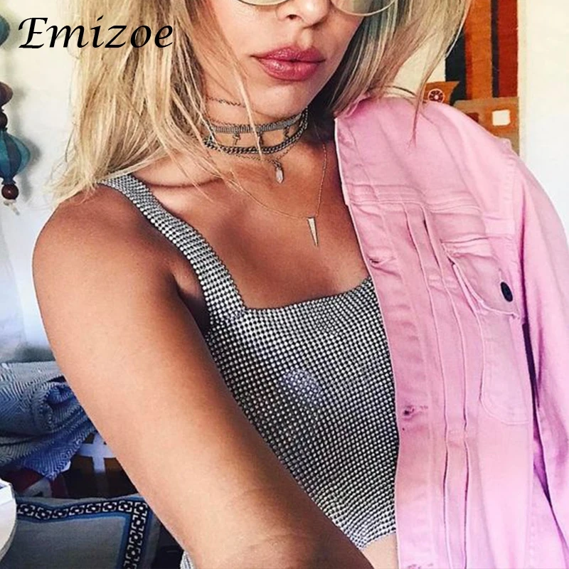 Emizoe пикантные ручной bling со стразами топики женские модные украшения топ с