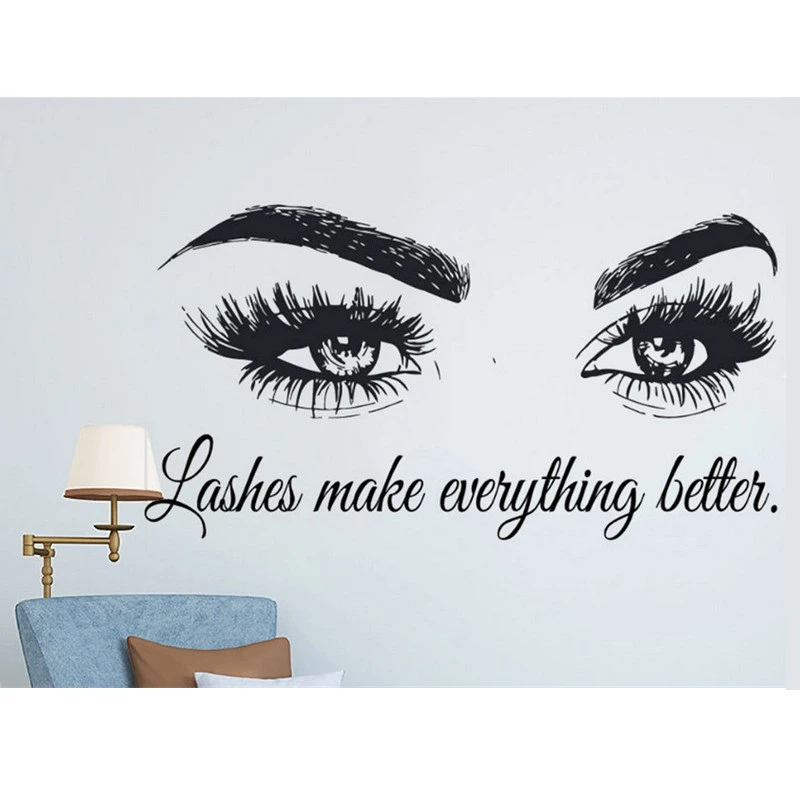 Wall Art Sticker Eyelashes Lashes Extensions Wall Decal Beauty Salon Quote Wall Decor Eye Eyebrows Make Up Vinyl Art Diy Decal Wall Stickers Aliexpress