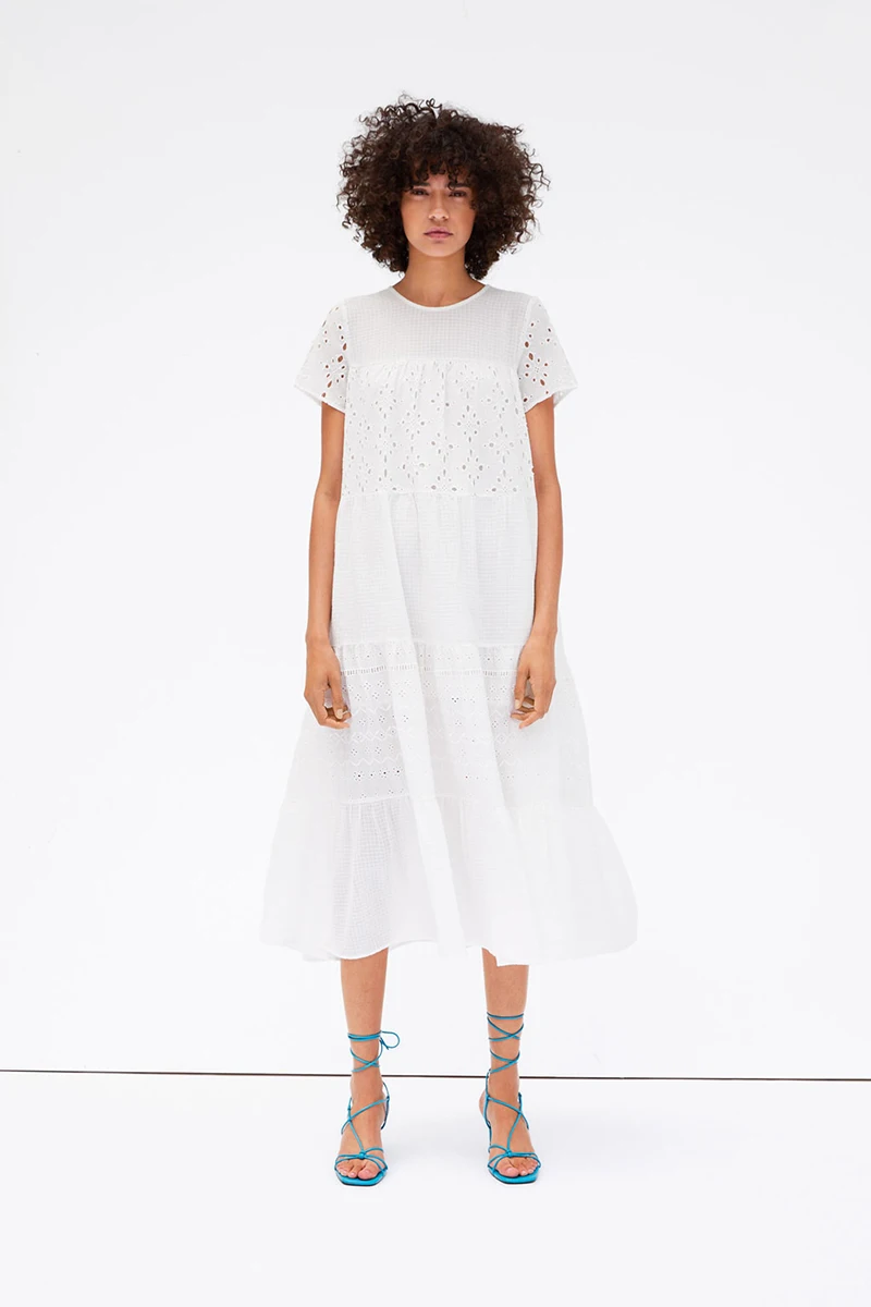 TEELYNN кружевное платье белое хлопок Цветочная вышивка бохо платье с круглым вырезом свободные летние платья свободные миди женские платья vestido