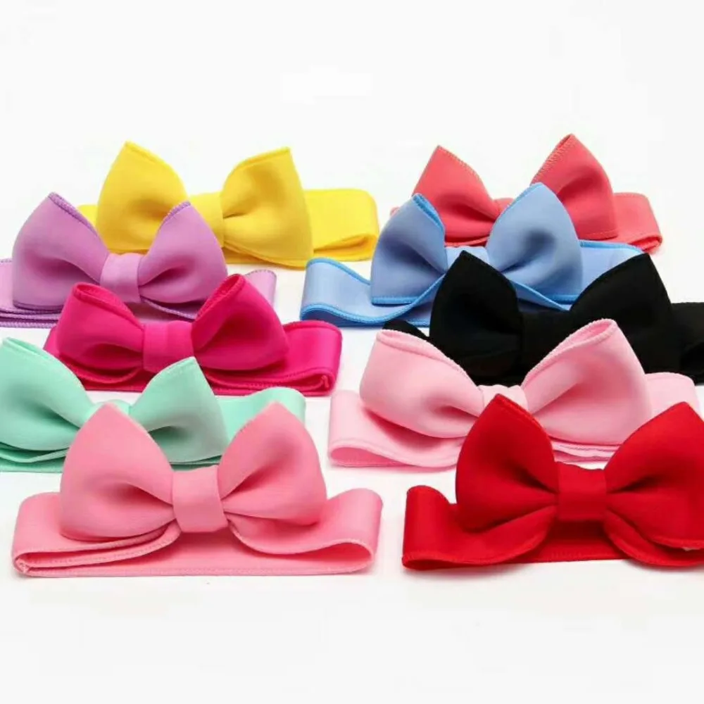 Fashion kids infant child girls head wraps tiara elastic ribbon headband satin big bows headwrap hair bands Accessories For Party (3)