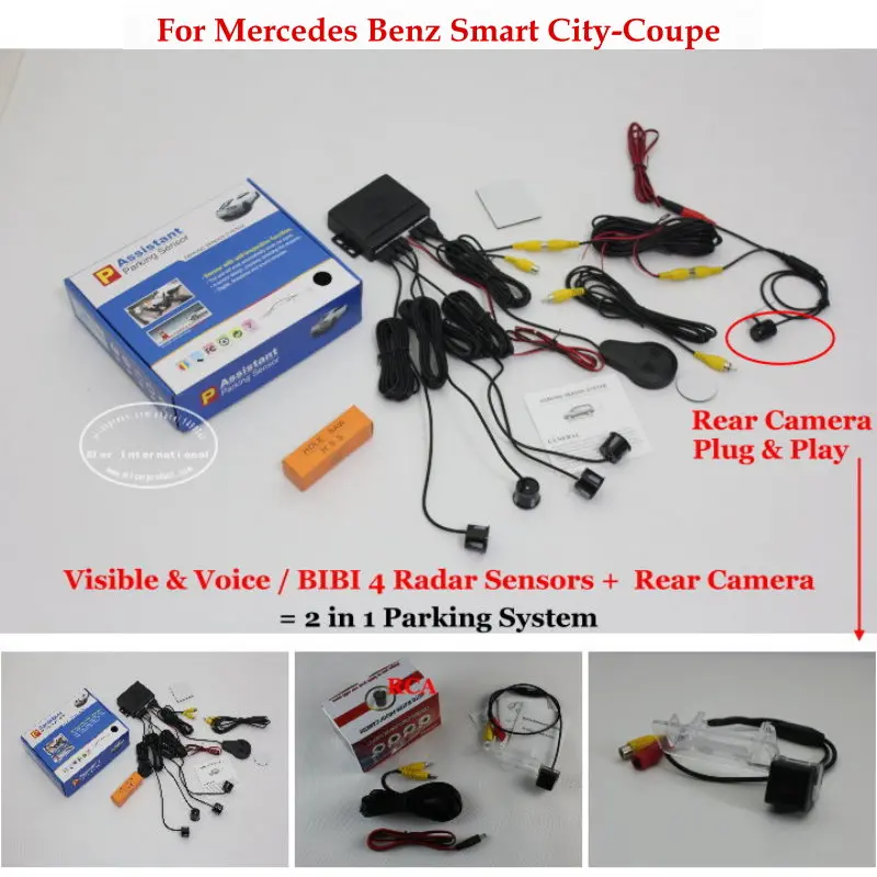 Car Parking Sensors Rear View Back Up Camera 2 In 1 Visual BIBI Alarm System For Mercedes Benz Smart City Coupe