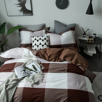 

100% Cotton Fashion Plaid Printed Bedding Set Soft Duvet Cover Bed Sheet Fitted Sheet Pillowcases Twin Queen King size 3/4Pcs