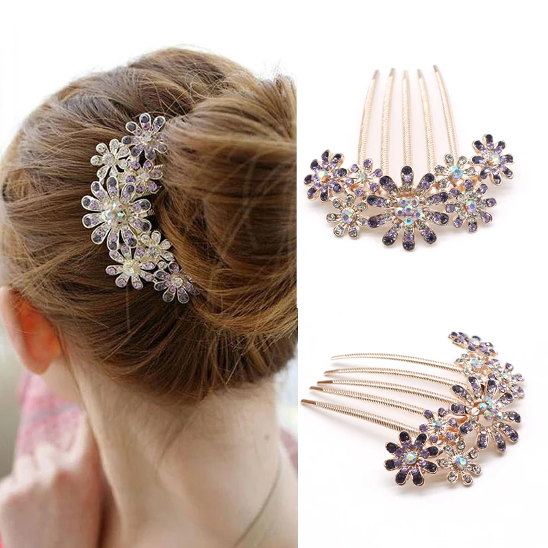 1PC Fashion Crystal Flower Hairpins Metal Hair Clips For 