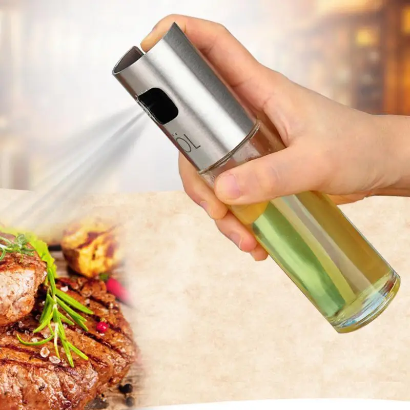 

100ML 1Pcs Stainless Steel Glass Olive Pump Spray Bottle Oil SauceVinegar Bottle Oil Dispenser for Cooking Salad Kitchen Baking