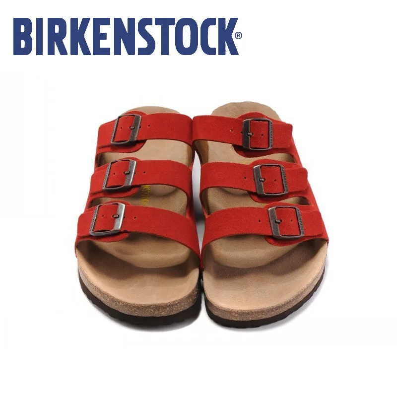 

Birkenstock Sandals men women summer Beach Slippers Birkenstock Florida Leather Flat Flip Flop Sandalias hombre mujer EU36-45