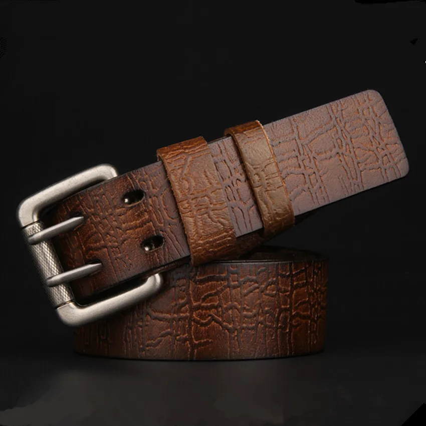 Double needle buckle belt alloy high quality imported Genuine Leather