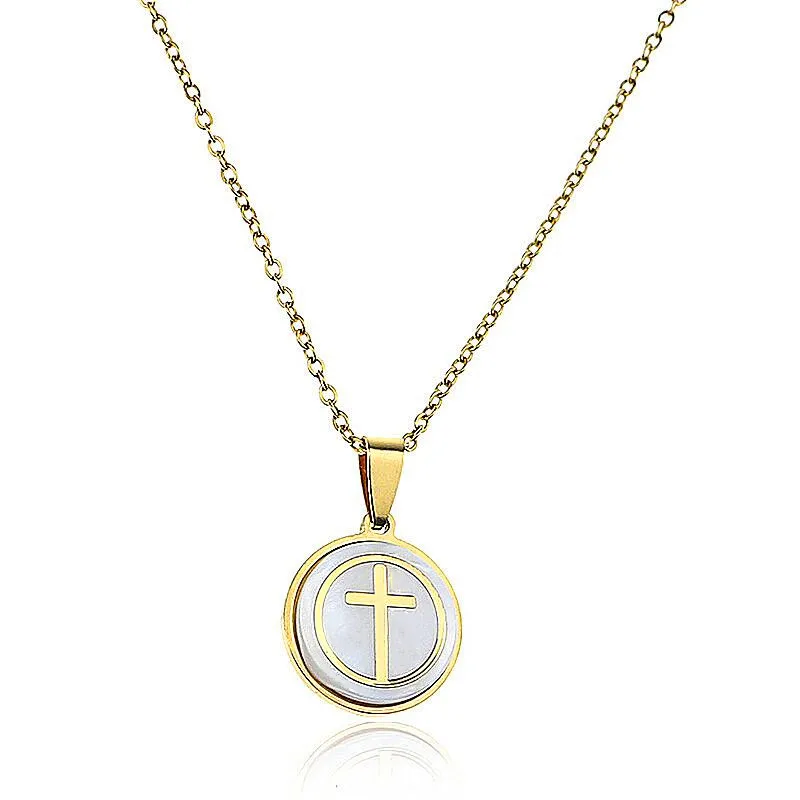 

Stainless Steel Pendant Necklace Gold Round Small Cross Religion Men and Women Small Pendant Jewelry Friendship Gift