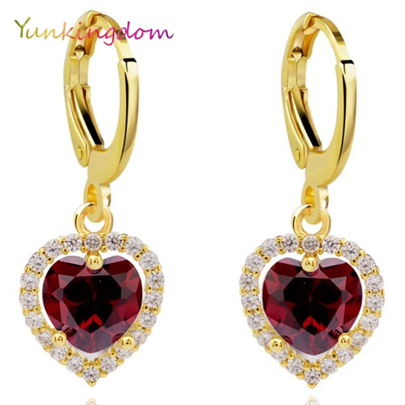 

Lovely small drop earrings female dark red heart zircons fashion jewelry