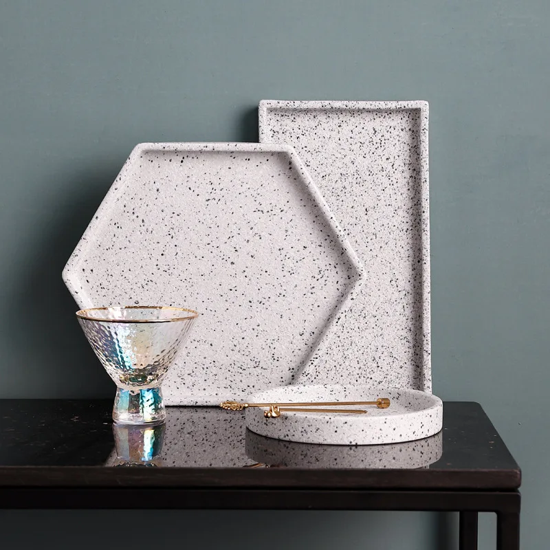 

Ceramic Storage Tray High Quality Rice Spoon Porcelain Round Hexagon Rectangle Plate for Fruit Dessert Jewelry Organizer