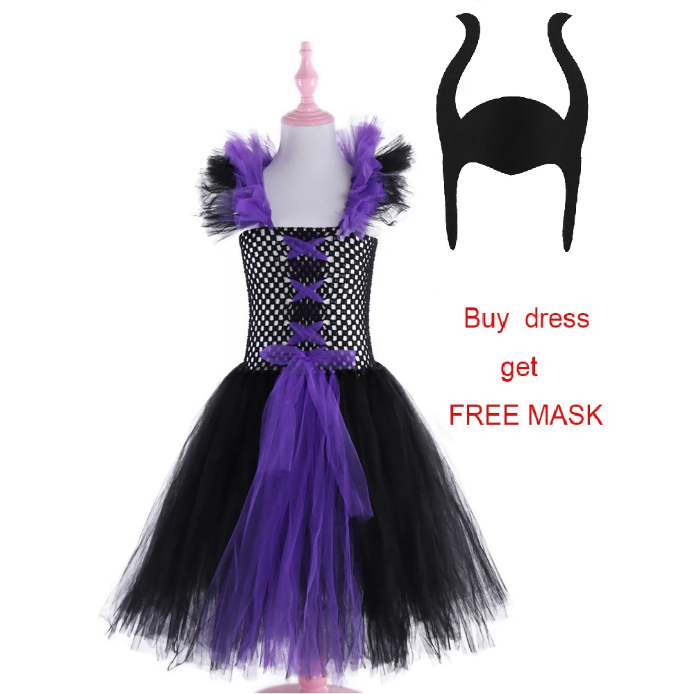 Maleficent/платье-пачка «злая королева» для девочек; Детские праздничные платья из тюля для девочек; карнавальный костюм ведьмы на Хэллоуин