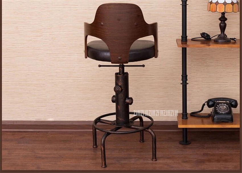 Европейский ретро стиль, регулируемый по высоте барный стул с подставкой для ног, деревянная спинка, поворотный барный стул, барный стул, барный стул