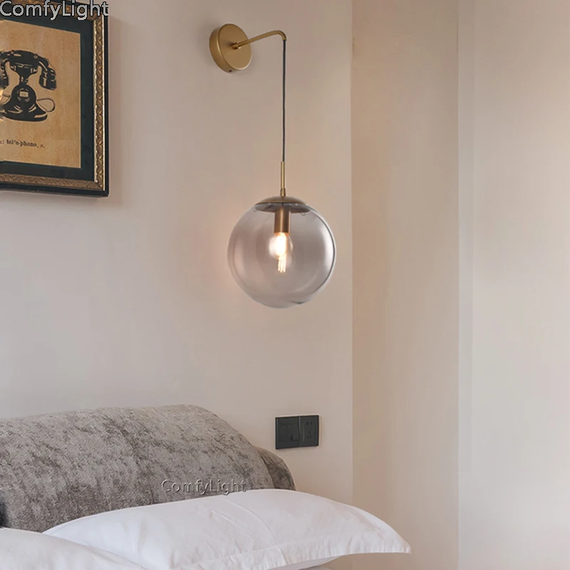  Nordic desginer Globe Chrome wall Lamps Glass Ball wall lights Lustre Suspension Kitchen bedside Li - 32914889629