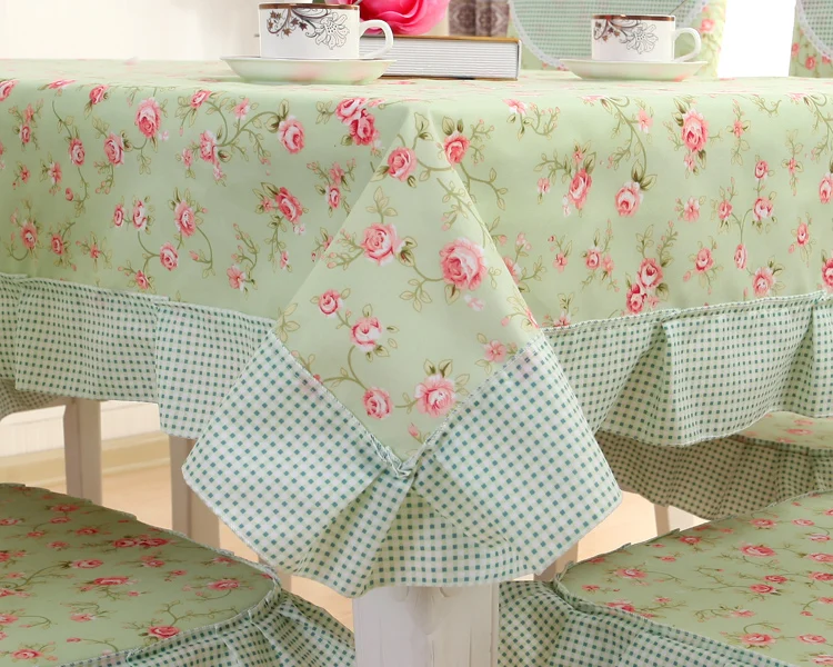  New Green Pastoral Style Table Cloth Tablecloth 9pcs/set Table CoverTable Cloth Rectangular nappe r
