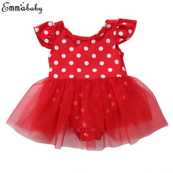 

2017 Toddler Kid Baby Girls Dress Polka Dot Sundress Red Playsuit Mesh Tutu Summer Party Dresses Age 0-3Years