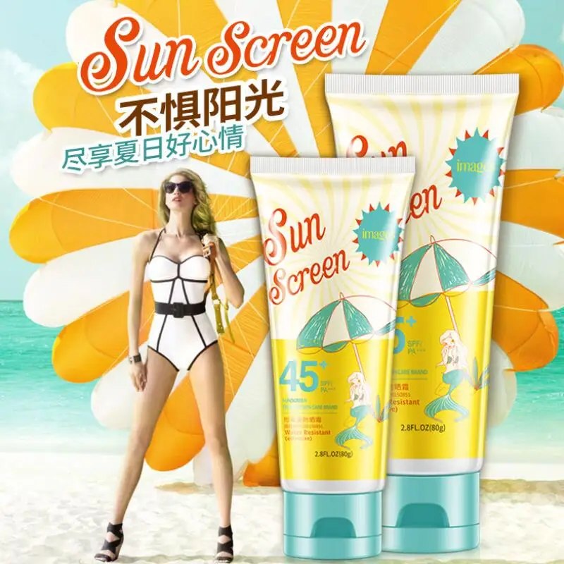 Изображения солнцезащитный крем для лица крем SPF45+ изоляция УФ с защитой от солнечных лучей, солнцезащитные средства для тела корректор Водонепроницаемость Солнцезащитная косметика