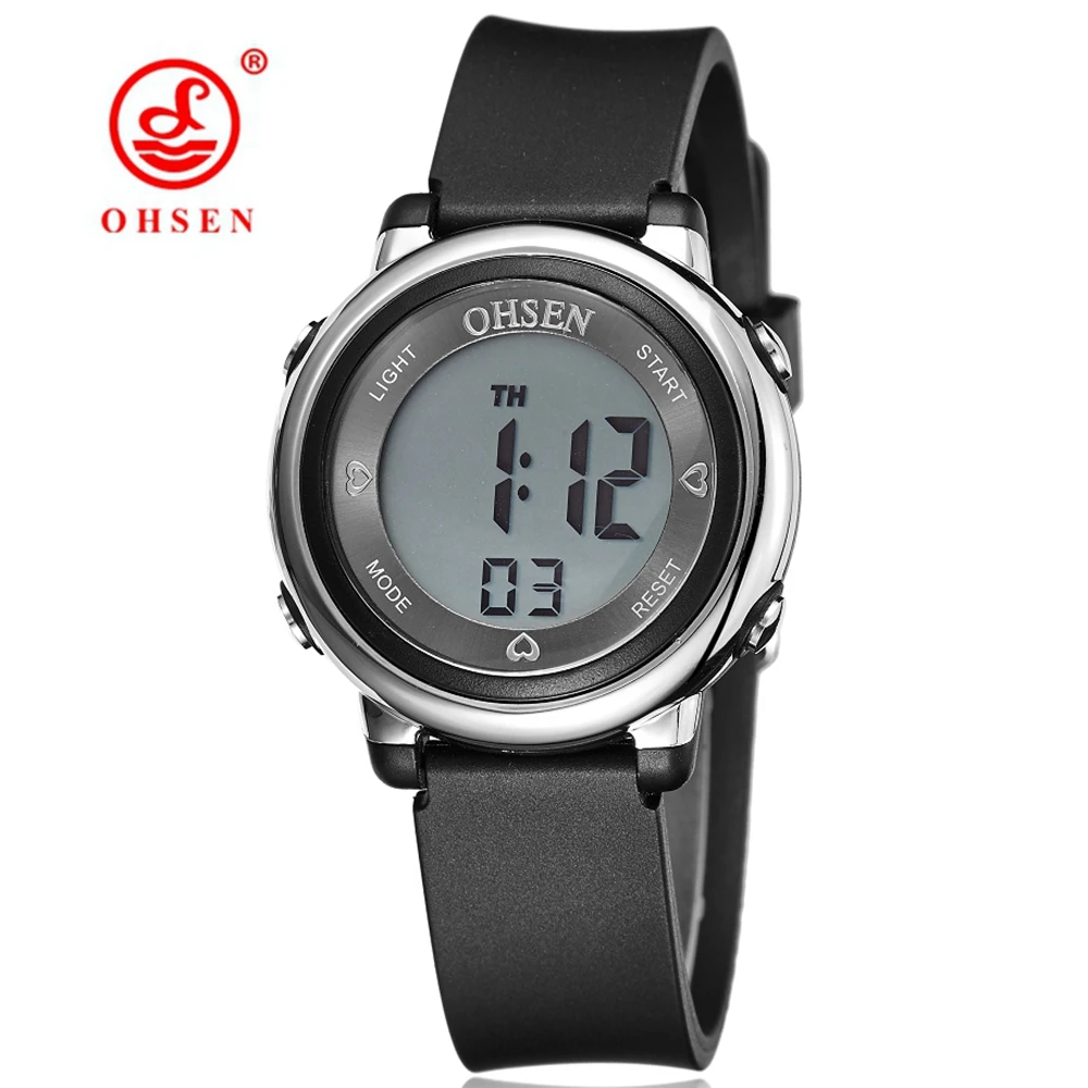 

New OHSEN Brand Women Lady Sport digital LCD Watch 50M Diving Black dial silicone strap waterproof wristwatch relogio feminino
