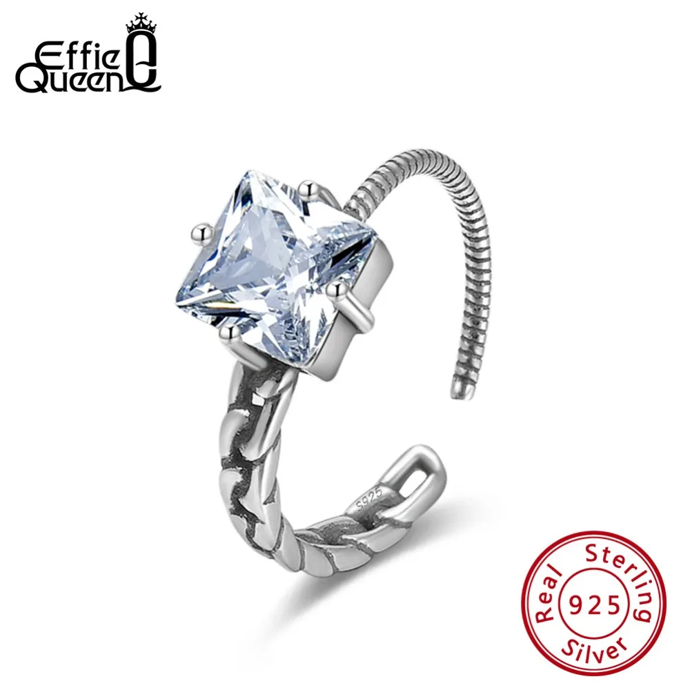 

Effie Queen Real 925 Sterling Silver Women Rings With Square AAA Cubic Zircon Adjustable Engagement Ring Female Jewelry BR115