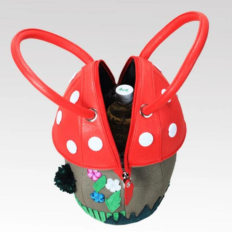

New Polyester Patchwork Bolsos Mujer 2018 Cute Handbag Sweet Shape Mushroom Portable Personalized Design Small And Exquisite