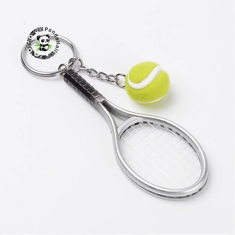 Manufacturer Personalized 3D Metal Tennis Ball Racket Sports Keyrings Keychains Llaveros Custom Tennis Key Chain Key Ring
