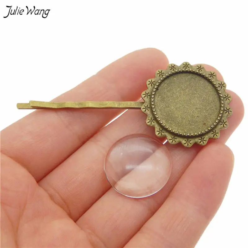 

Julie Wang 4 sets vintage antique bronze hairpin flower hair clip blank setting base with glass cabochon DIY accessory