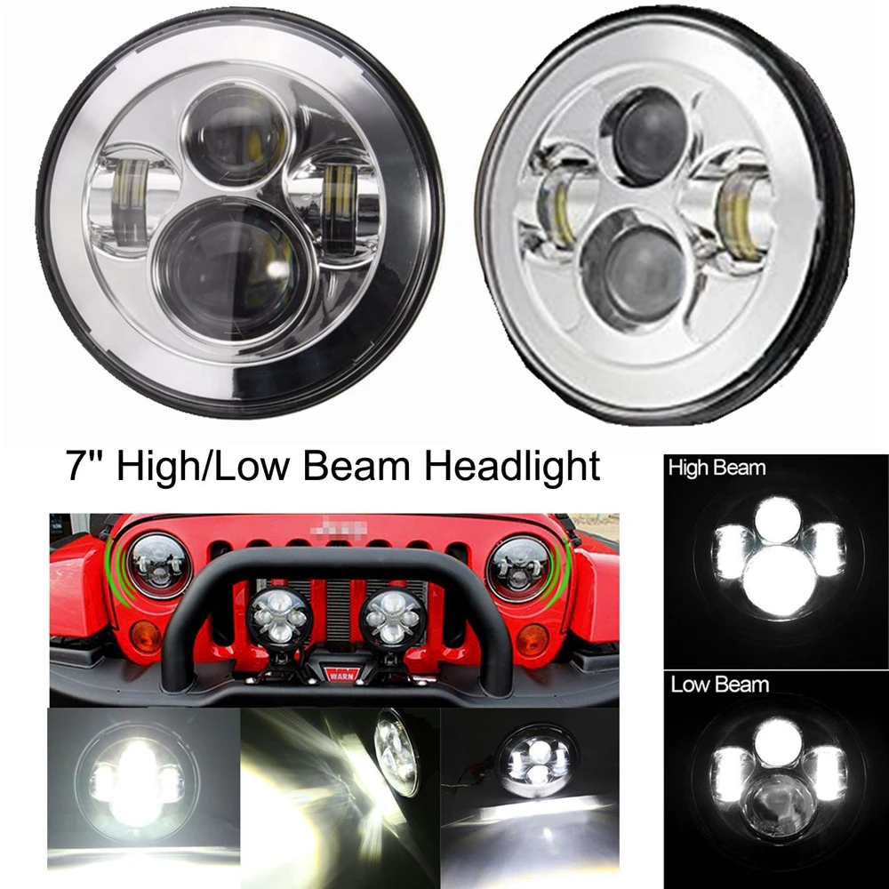 

7inch LED Headlight For Jeep Wrangler Hummer H1&H2 Patrol Y60 TJ JK LJ CJ 2D 4D