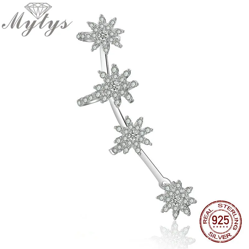 

Mytys 925 Sterling Silver One Ear Earring Cuff Costume Jewelry High Level Zircon Flower Clip Earrings for Women CE395