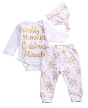 3Pcs/Set Christmas Baby Girl Boy Snowflake Romper Pants Legging Hat Outfits Set Clothes