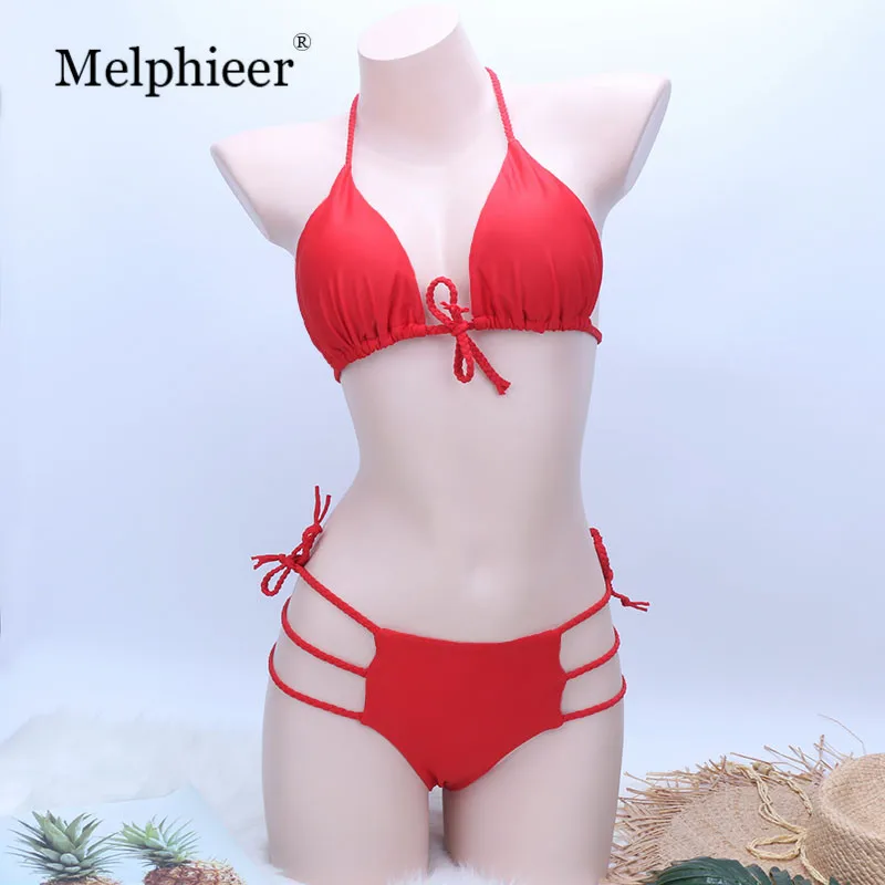 

Swimwear Red Bikini 2019 Lace Up Swimsuit Cut Out Two-pieces Bikini Set Bathing suit Women Bather Maillot De Bain Swimming Suit