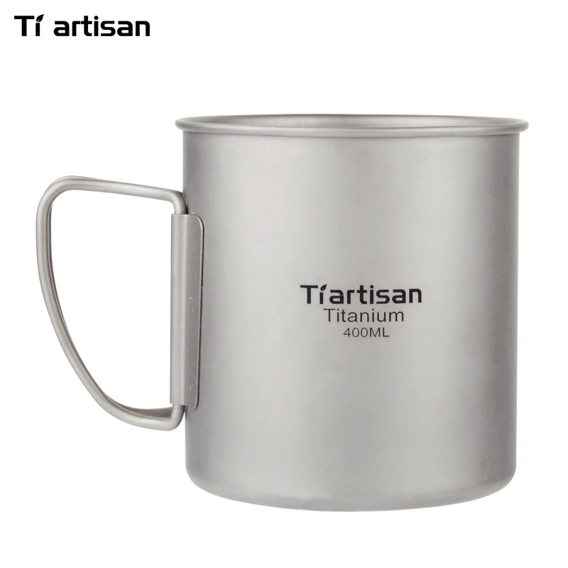 Tiartisan 400 ml التيتانيوم كوب في الهواء الطلق التخييم Drinkware خفيفة السفر طوي مقبض أكواب القهوة