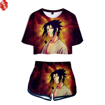 

Naruto 3D Printed Women Two Pieces Sets Fashion Summer Short Sleeve Crop Tops+Shorts 2019 Hot sale Harajuku Casual Wear