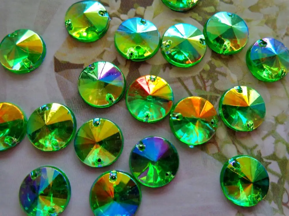 Free shipping round 10mm Acryl crystal green AB colour sew on