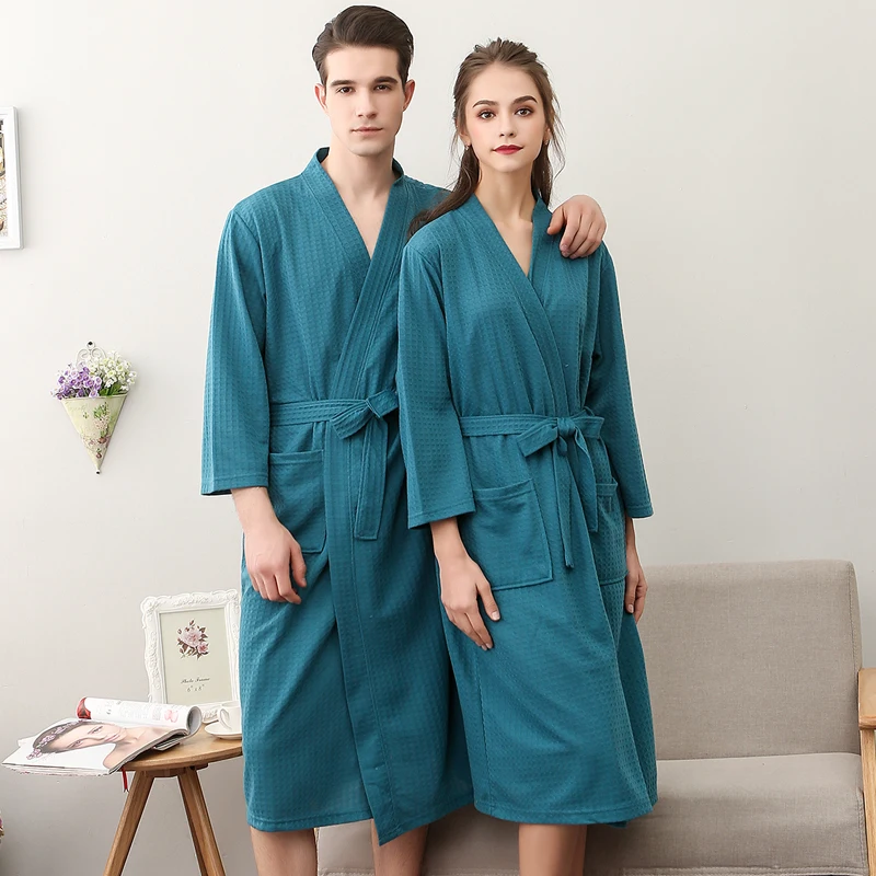 Lovers Summer Waffle Bathrobes Men Women Suck Water Kimono Nightgowns Plus Size Spa Bath Robe 3XL