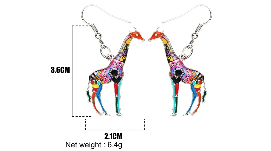 Bonsny стилистика эмаль африканские серьги в виде жирафа Висячие большие длинные модные мультфильм животных сплав ювелирные изделия для женщин подарок для девочек