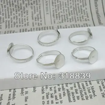 

50pcs/lot Fashion Simple White k Plating 10mm Adjustable Ring Bases Cabochon Blank Rings 6151