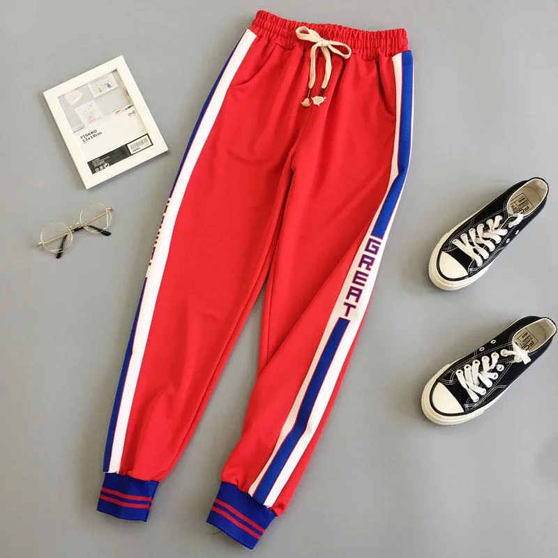 BF Harajuku Хип-хоп женские Лоскутные Спортивные штаны Весенняя уличная одежда винтажные брюки-карго унисекс свободные шаровары с буквенным принтом - Цвет: Красный