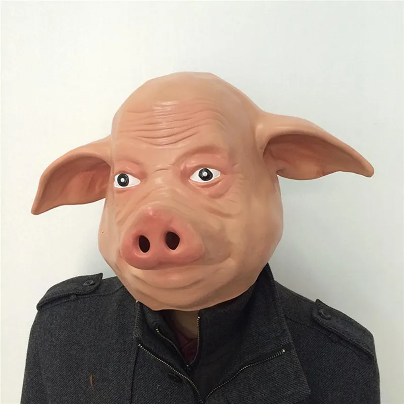 

Funny Latex Pig Full Face Mask Cute Animal Head Halloween Masquerade Party Cosplay Masks Silicone Rubber Costume For Adults