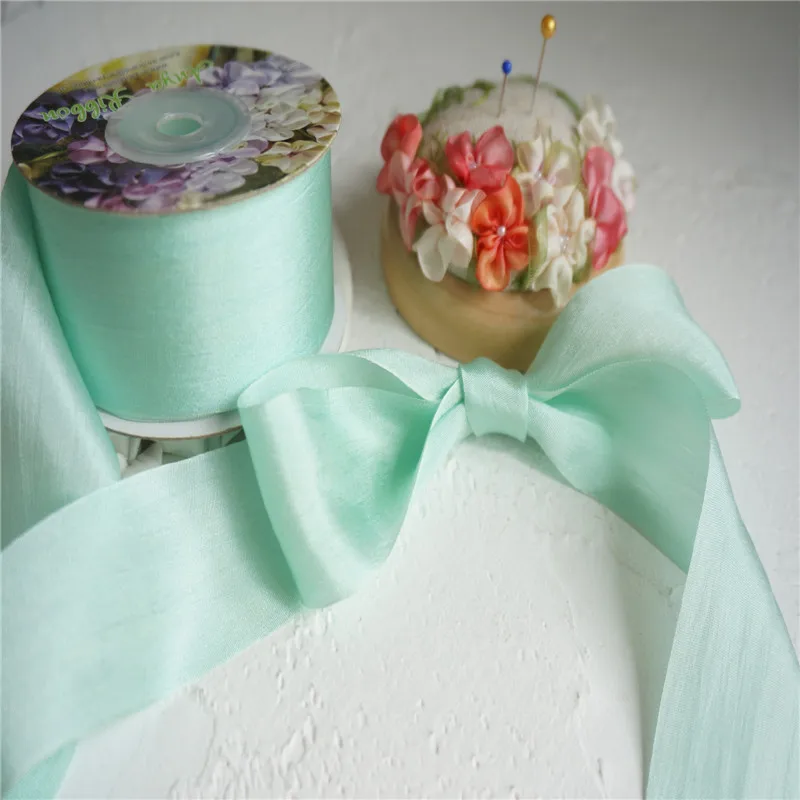 

32mm 1.25"solid color 100% pure silk embroidery ribbon wedding ribbon thin taffeta high quality silk ribbon Handcraft