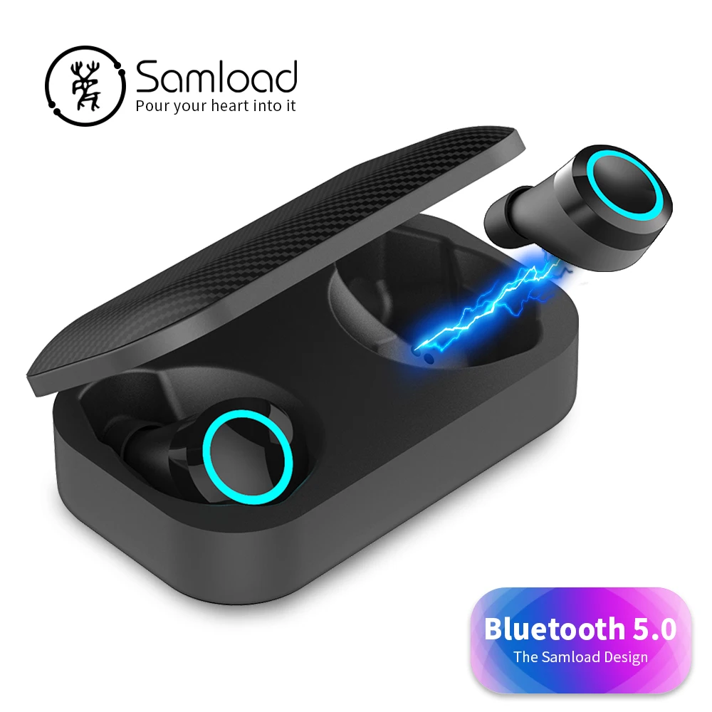

Samload Wireless headphones Business Bluetooth 5.0 Earphones 3D Stereo in ear Mini Earbud Waterproof For Samsung Huawei iPhone X