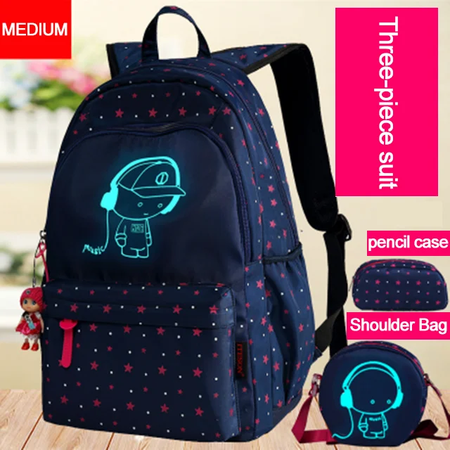 3 шт./компл. USB зарядка световой сумка школьные рюкзаки для девочек Детский рюкзак школьный рюкзак дорожная сумка с принтом школьные ранцы - Цвет: Blue-M- USB 3pcs