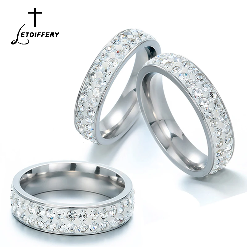 Letdifery anéis de casamento femininos, 1 peça, duas linhas, cristal transparente, noivado, moda, joia