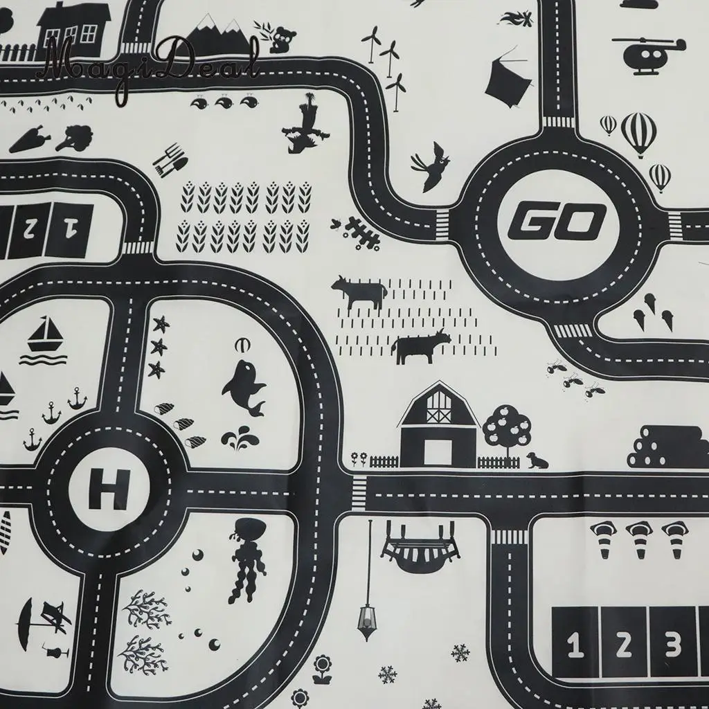Kids Rug/ Play Mat with City Traffic Roads Map for Cars  Train Game Toy Children Play Carpet Boy Girl Nursery Playroom Play Mat	