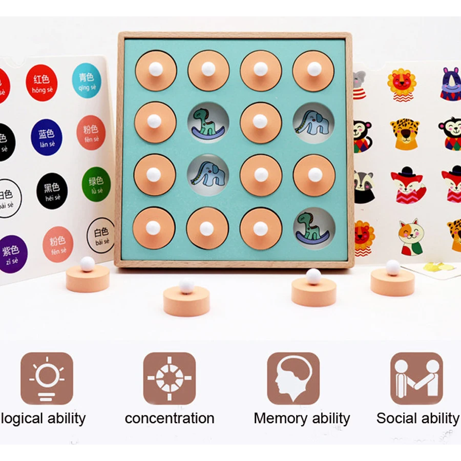 

Montessori Wooden Memory Match Chess Game Children Early Educational 3D Puzzles Family Party board Game Puzzles