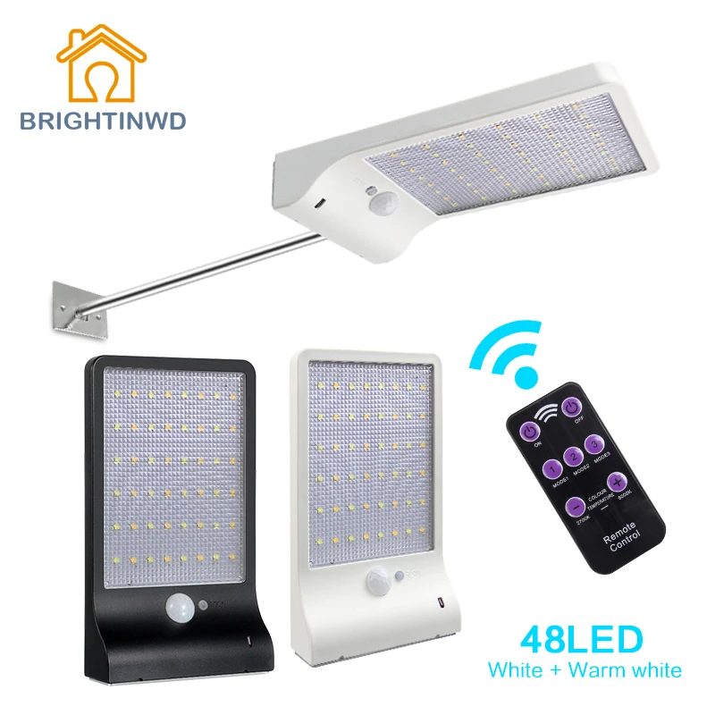 Us 18 26 45 Off 48 Led Remote Control Outdoor Lighting With Pir Motion Sensor Wall Light White Warm Waterproof Garden Street Solar Lamp In